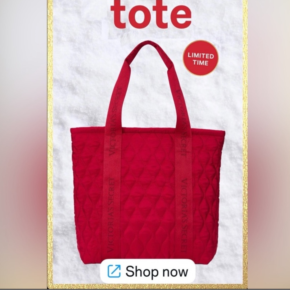 NWT VS Red Quilted Tote Bag